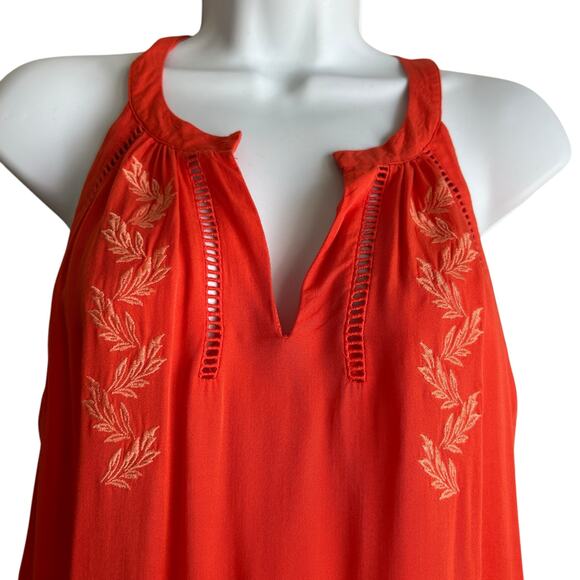 Y2K Gianni Bini Women Tunic Top M Orange Eyelet Inset Flowy Boho Festival Flowy - Picture 12 of 13